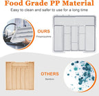 Spaclear Large Utensil Drawer Organizer Expandable Silverware Organizer for Kitchen Drawer Adjustable Cooking Utensil Holder Cutlery Flatware Tray Spatula Tools Gadgets Storage Dividers Plastic Grey