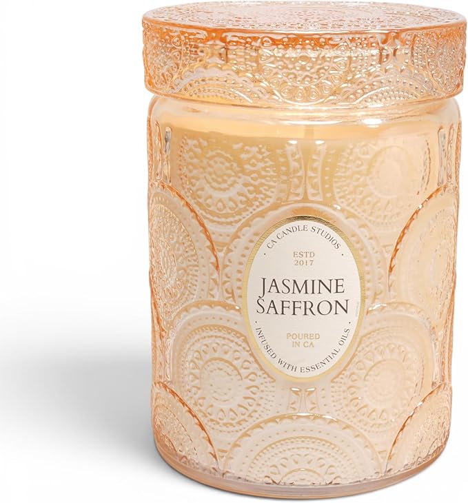 LEOBEN CO – Jasmine Saffron Scented Candle – 18oz, Heirloom Collection Design – by LeobenCompany