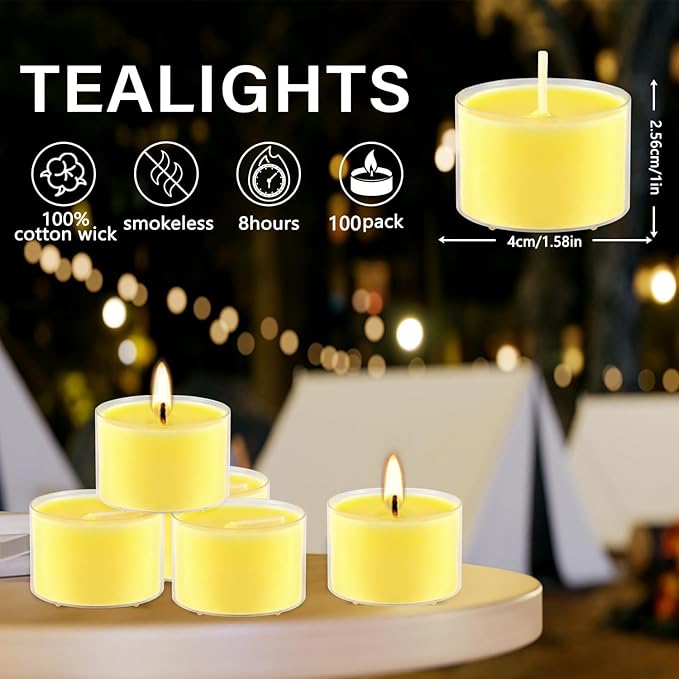 100 Pack Clear Tea Lights Candles Bulk, Summer Citronella Candle Outdoor and - Image 3