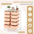 GOFLAME 10-Drawer Rolling Storage Cart, Art Craft Storage Organizer on Wheels, Multipurpose Movable Utility Cart for School, Office and Home, Peach Fuzz