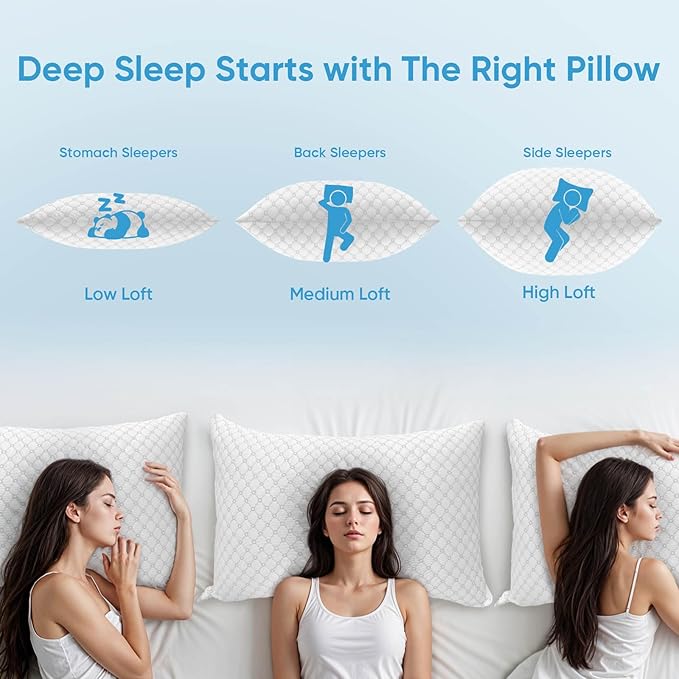 OAISZ Shredded Memory Foam Pillows, Bed Pillows King Size Set of 2, Cooling - Image 6