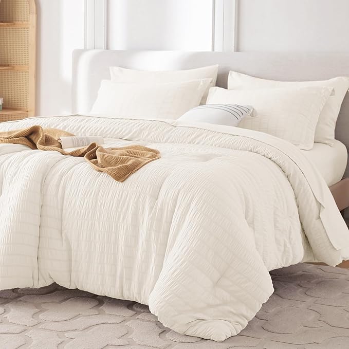 MUXHOMO 5 Pieces Twin XL Comforter Set, Seersucker Bed in a Bag Twin XL Size by MUXHOMO