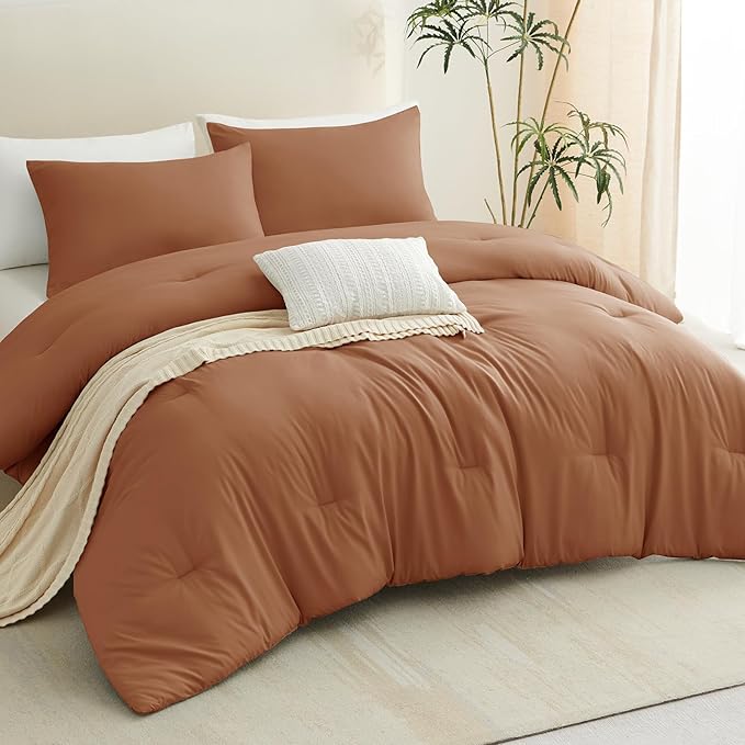 CozyLux King Size Comforter Set Pumpkin, 3 Pieces Solid Comforters King Size - Image 9