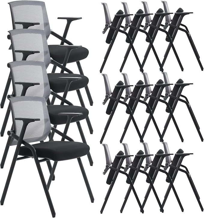 BLANEDUO, 16 Pack Conference Room Chairs, Folding Office Desk Chair with Lumbar Support and Sliding Armrest, Stackable Office Guest Chairs & Reception Chairs