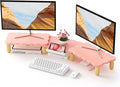 AFOOYO Dual Monitor Riser, Cookie-Shaped Adjustable Length & Swivel Angle, Wooden Desktop Organizer for 2 Monitors,Monitor Stand with Drawer for Laptop, PC, Computer, Printer,Pink