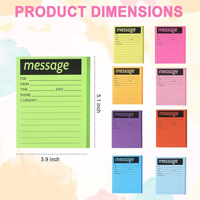 9 Pcs Colorful Phone Message Pad, 5.1×3.9 Inch Message Sticky Notes, Self-Adhesive Sticky Notes, Fluorescent Color Telephone Note for Office School Home, 50 Sheets/Pack (9 Colors)