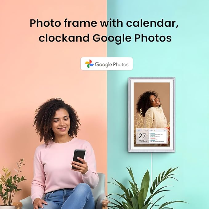 ApoloSign 15.6-inch Digital Calendar: Dual Mode Calendars with Google Play & Multi-calendar Sync, Electronic Planner & Chore Chart, Smart Touchscreen, Interactive Display for Family Schedules (Gray Wood, 15.6")