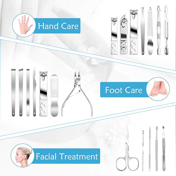 Teamkio Manicure Pedicure Set Nail Clippers Travel Hygiene Kit Stainless Steel - Image 3