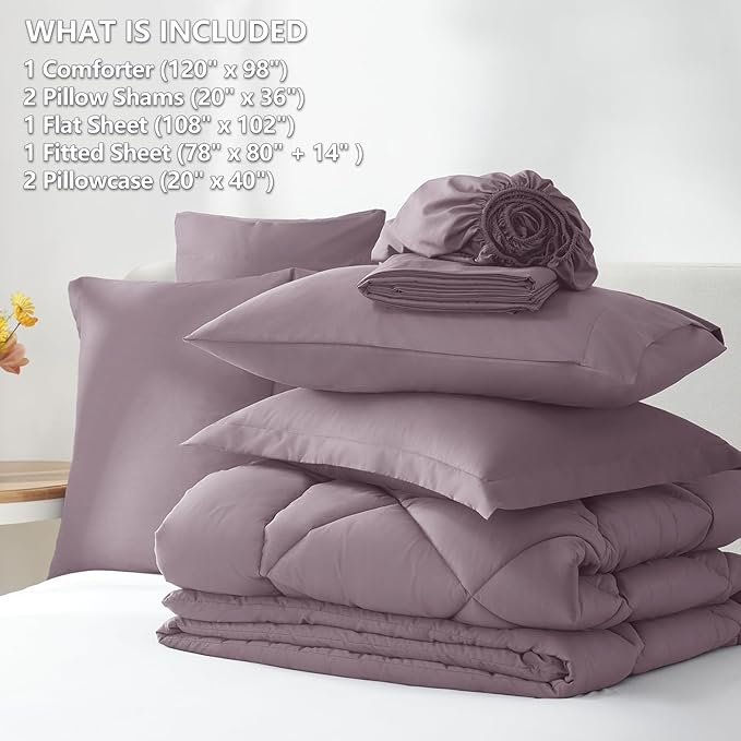 CozyLux Oversized King Comforter Set Dusty Purple, 7 Pieces Bed in a Bag - Image 6