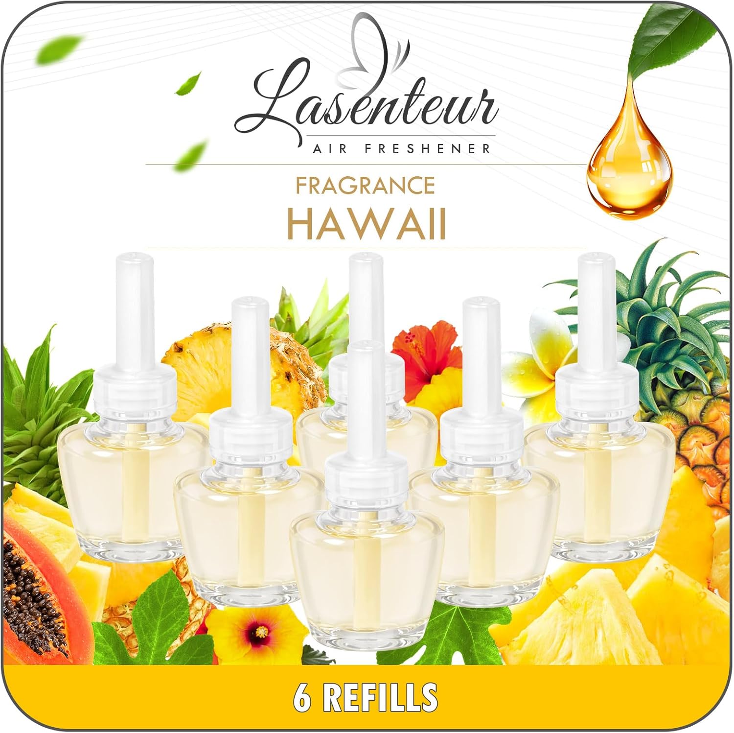Plug-in Refills Home Plug-in Air Freshener - Hawaiian Scent Refills 6 Count Long-Lasting Fragrance, For Rooms and Bathrooms Wall, Compatible with Air Wick, Compatible with Glade