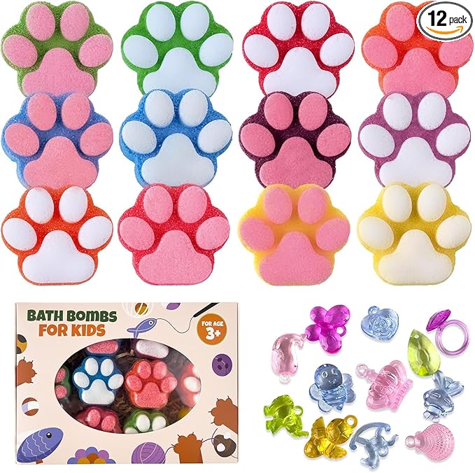 Paw Bath Bomb for Kids with Surprise Toys Inside, SPA Fizzy Bath Bomb Gift Set by Yekery