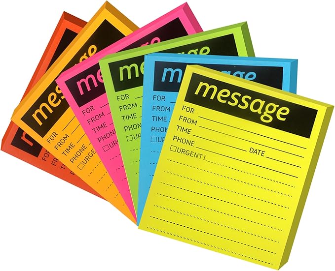 Phone Message Sticky Notes Phone Memo Pads, 6 Pads Lined Sticky Notes Pads, 4x6 inch Phone Message Pad Self Sticky Notes with Line Colorful Post Memos for Office, School and Home, 50 Sheetsx6 Pack