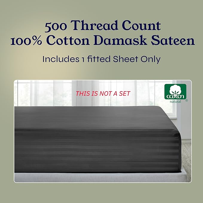 California Design Den Cotton Sateen Damask Stripe King Deep Pocket Fitted Sheet - Image 5