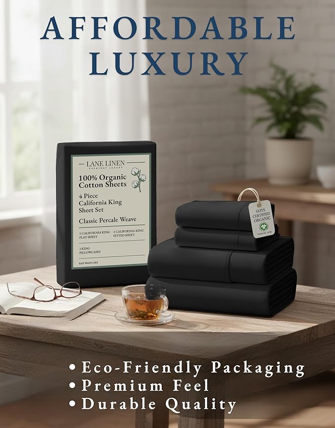 Lane Linen 100% Organic Cotton California King Sheets Set, 4-Piece Pure Organic - Image 8