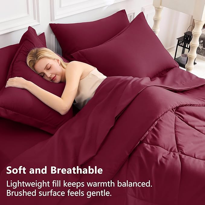 CozyLux King Size Comforter Set Burgundy - Image 3