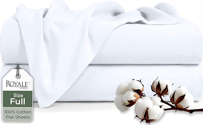 Royale Linens 100% Organic Cotton Full 2 Pack Flat Sheet Only by ROYALELINENS
