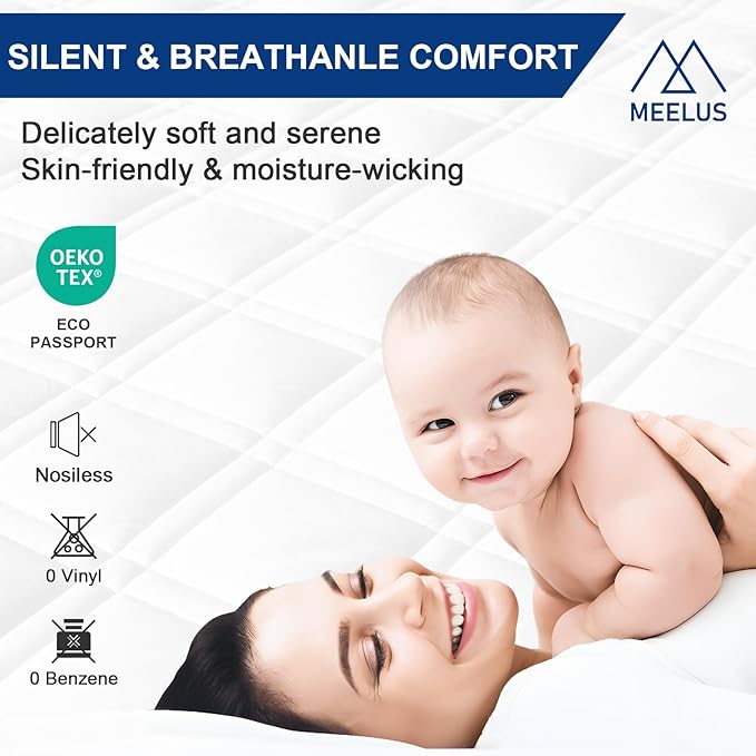 MEELUS Padded Full Mattress Protector, Breathable Waterproof Mattress Pad Cover - Image 4