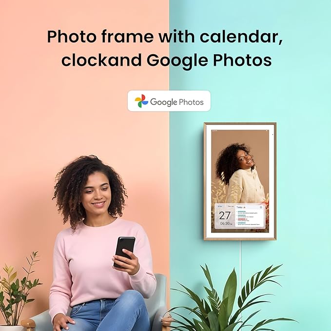 ApoloSign 15.6-inch Digital Calendar: Dual Mode Calendars with Google Play & Multi-calendar Sync, Electronic Planner & Chore Chart, Smart Touchscreen, Interactive Display for Family Schedules (Teak, 15.6")
