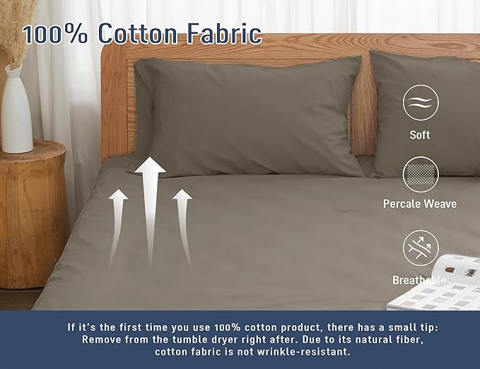 Pillow Cases, Standard Queen Size Cotton Percale Weave Pillowcases, Pre-Shrunk - Image 4