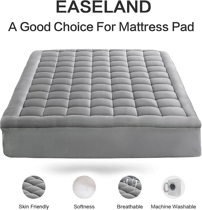EASELAND King Size Mattress Pad Pillow Top Mattress Cover Quilted Fitted - Image 2