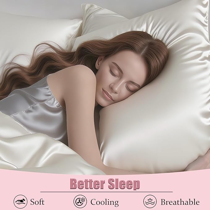 Mulberry Silk Pillow Cases Queen Size Set of 2, Ultra Smooth Soft Breathable - Image 4