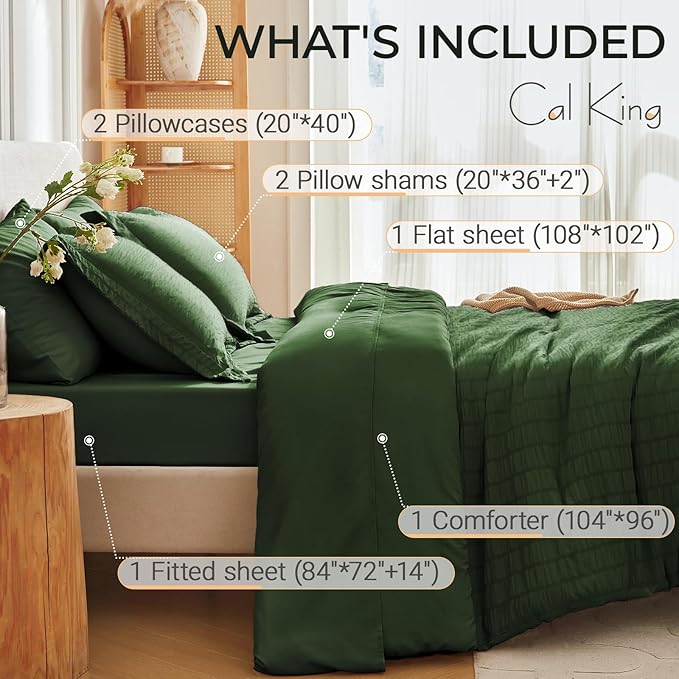MUXHOMO 7 Pieces California King Comforter Set, Seersucker Bed in a Bag Cal - Image 4