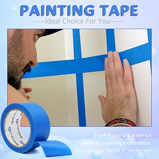 Oleitodh 12 Rolls Blue Painters Tape Bulk 2 inch x 660 Yards, Painters Masking Tape No Residue Wall Painting Tape Artist Tape Trim Edge Finishing Tape for Wall Painting Decoration DIY Supplies