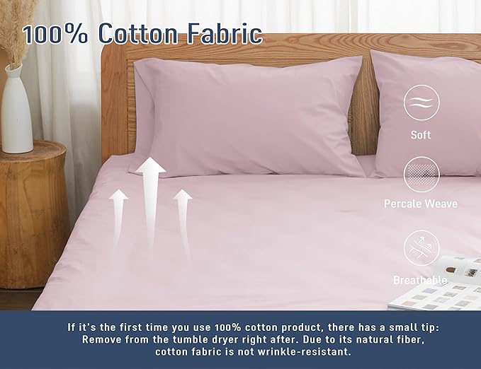 Pillow Cases, King Size Cotton Percale Weave Pillowcases, Pre-Shrunk Breathable - Image 4