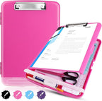 Plastic Clipboard with Storage,A4 Nursing Clipboard Folder with Pen Holder,Cute Clip Boards 8.5x11 Heavy Duty,Side Opening for Office,SchoolHome Work,Hot Pink
