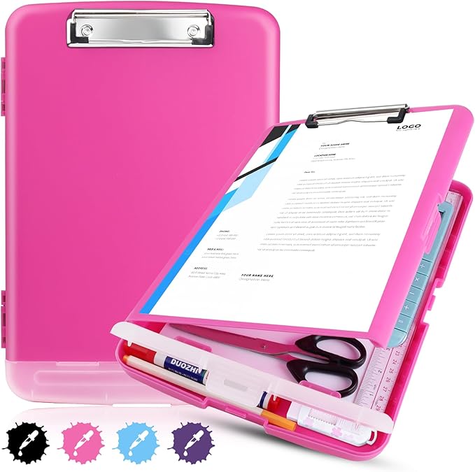 Plastic Clipboard with Storage,A4 Nursing Clipboard Folder with Pen Holder,Cute Clip Boards 8.5x11 Heavy Duty,Side Opening for Office,SchoolHome Work,Hot Pink