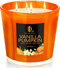 Large Candle Vanilla Pumpkin Scented, 4 Wick Natural Soy Candles by DLDREAMYDEWLA