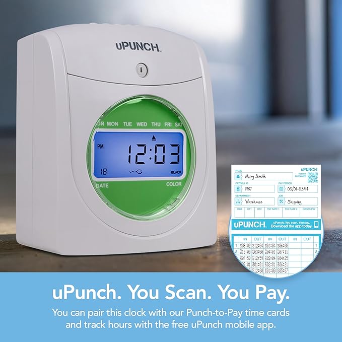 uPunch HN3540 Complete Small Business Start-Up Kit: AutoAlign Time Clock System with 400 Time Cards, 4 Ribbons, and 2 Racks