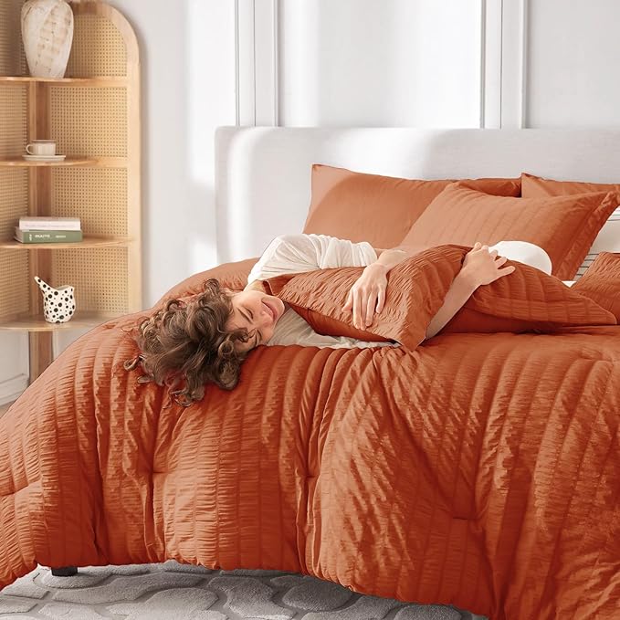 MUXHOMO 7 Pieces Full Comforter Set, Seersucker Bed in a Bag Full Size - Image 7