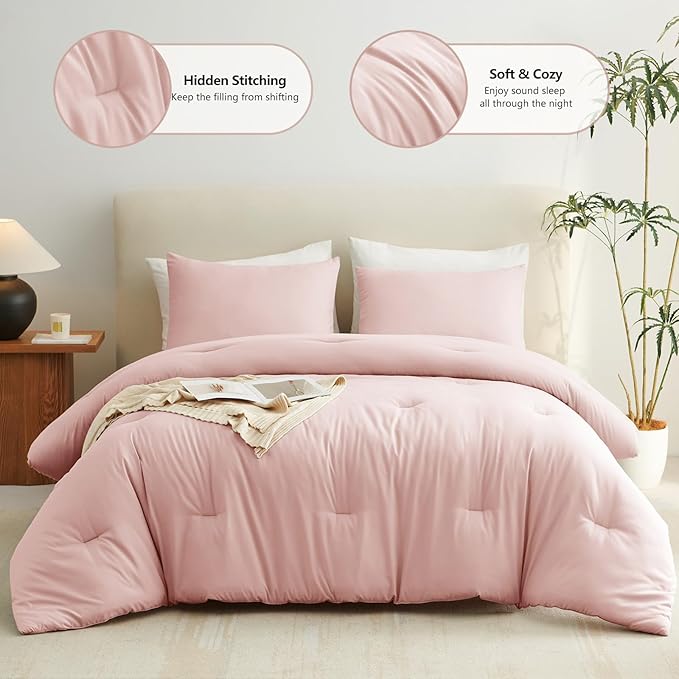 CozyLux Twin Comforter Set Blush Pink, 2 Pieces Twin Extra Long Solid - Image 2