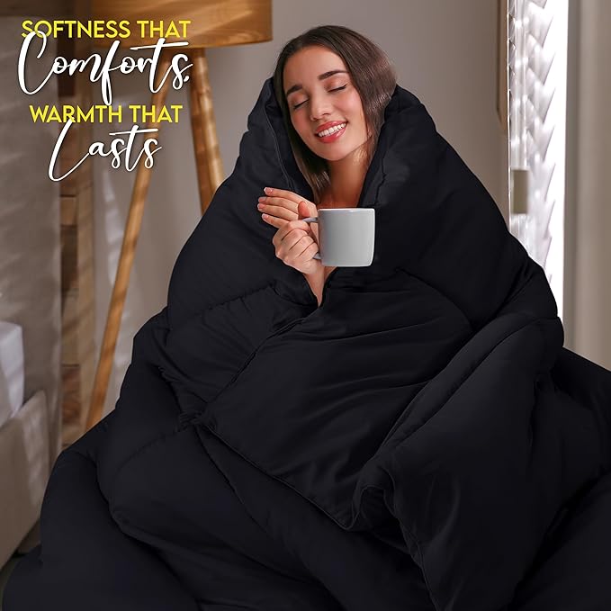 Utopia Bedding Queen Comforter Duvet Insert, Quilted Black Comforter - Image 4
