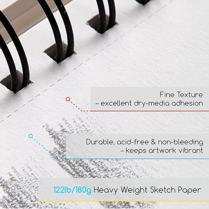 MEEDEN 8"x10" Sketchbook Paper Pad: 122lb/180gsm Spiral Bound Art Sketch Book with DIY Cover for Artists Adults - 60 Sheets Heavy Weight Hardcover Sketch Drawing Paper for Painting Sketching Writing