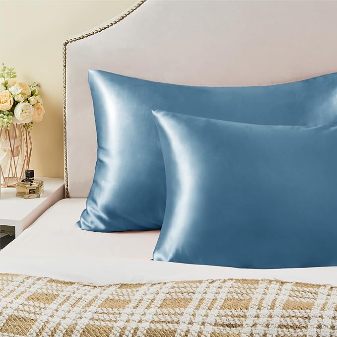 BEDELITE Satin Pillowcase with Zipper, Airy Blue Pillow Cases Queen Size Set of - Image 6
