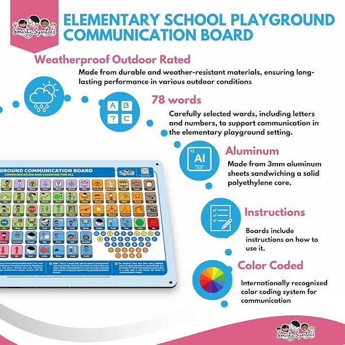 Weather-Proof Aluminum School Playground Communication Board for Autism - Outdoor Inclusive Communication Aid, Lightweight & Durable for Autism & Inclusive Play