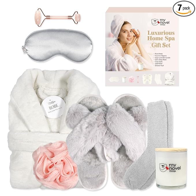 my novel things Birthday Gifts for Women, Spa Robe and Slippers Set, Bathrobe by mynovelthings
