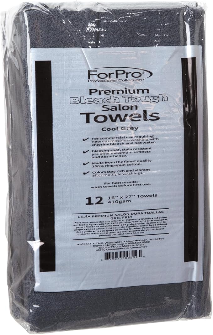 ForPro Premium Bleach Tough Salon Towels, Cool Grey, 100% Cotton, Bleach-Proof - Image 4
