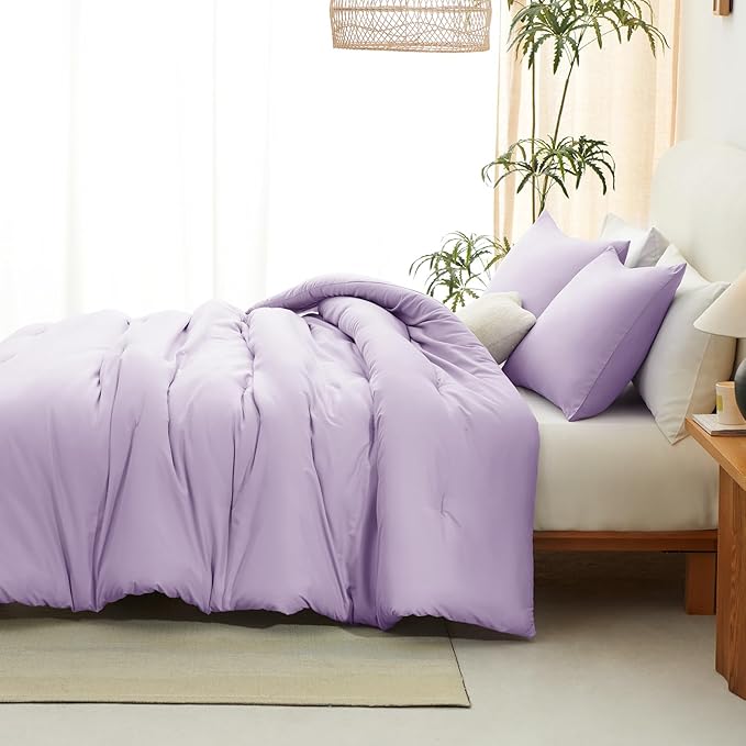 CozyLux Oversized King Comforter Set Lavender, 3 Pieces 120x98 Solid Breathable - Image 6