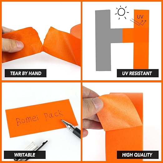 BOMEI PACK Orange Painters Tape 1 Inch - Paint Tape 10 Rolls x 1 Inch x 55 Yards - Painter's Tape Orange Masking Tape for Walls Painting, DIY Crafting, Decoration, and School Project, Total 550 Yards