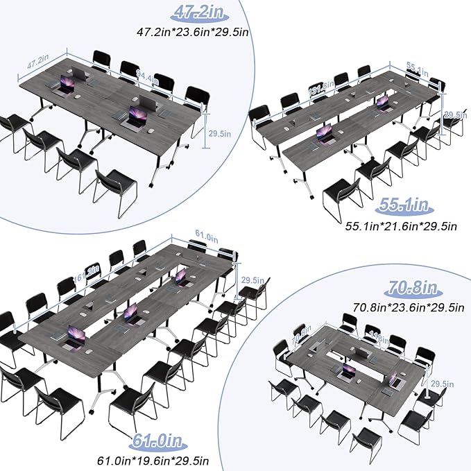 Conference Table Flip Top Mobile Conference Room Tables,Folding Conference Table with Wheels,Large Meeting Training Seminar Table Saving Space for Office Classroom(10C,61'')