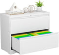 LONGLINK 2 Drawer Lateral File Cabinets with Lock,Metal Filing Cabinet for Home Office,Wide Office Storage Cabinet with Hanging Bars for A4 Legal/Letter Size(White-Easy Assembly)