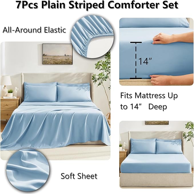 CozyLux Full Size Comforter Set Baby Blue, 7 Pieces Bed in a Bag, All Season - Image 5