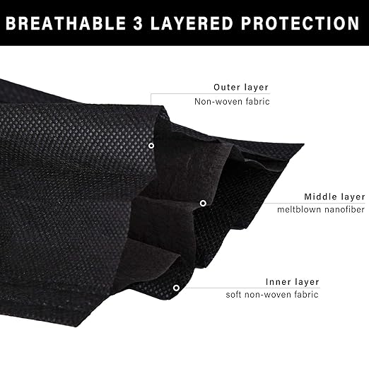Borje 200 PCS Black Disposable Face Mask 3 Ply Protection Face Masks - Image 3