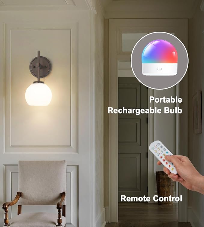 Oil Rubbed Bronze Wireless Rechargeable Wall Sconces Set of 2, Battery Operated - Image 8