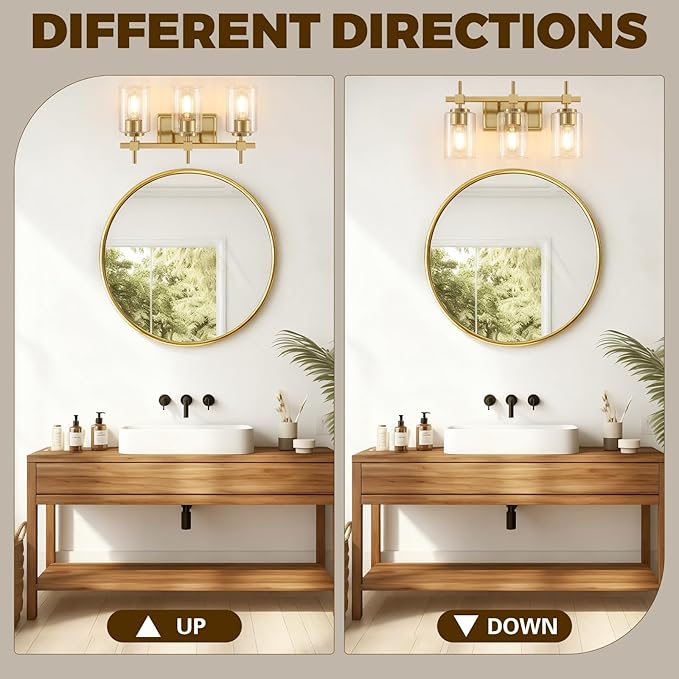 Asnxcju 3-Light Brushed Gold Bathroom Light Fixtures, Modern Gold Vanity Lights - Image 4