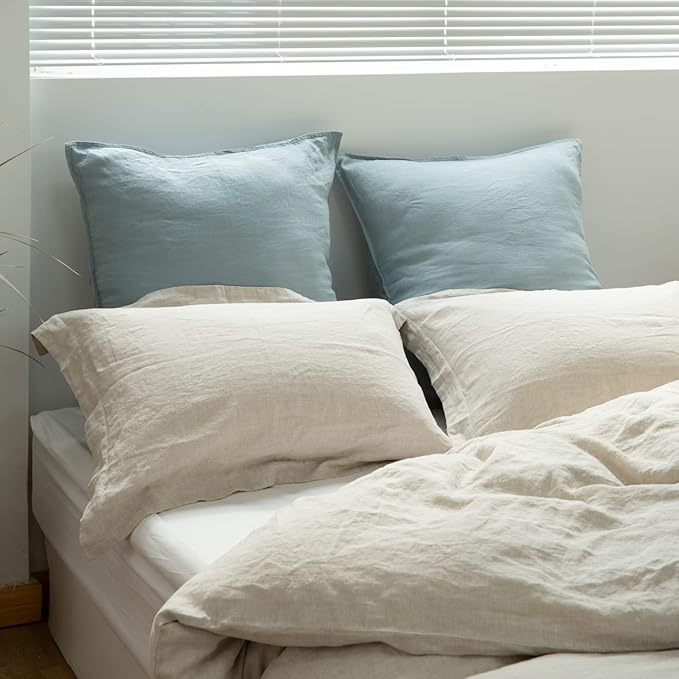 Simple&Opulence 100% Washed Linen Euro Shams 26'' x 26'' Pack of 2, Basic Style - Image 6