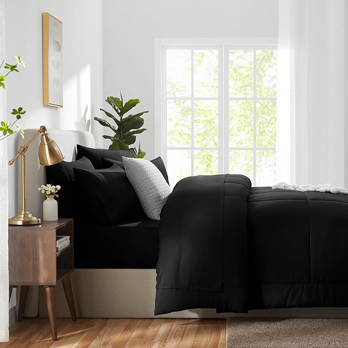 CozyLux Queen Comforter Set Black, 7 Pieces Bed in a Bag, All Season Bedding - Image 9